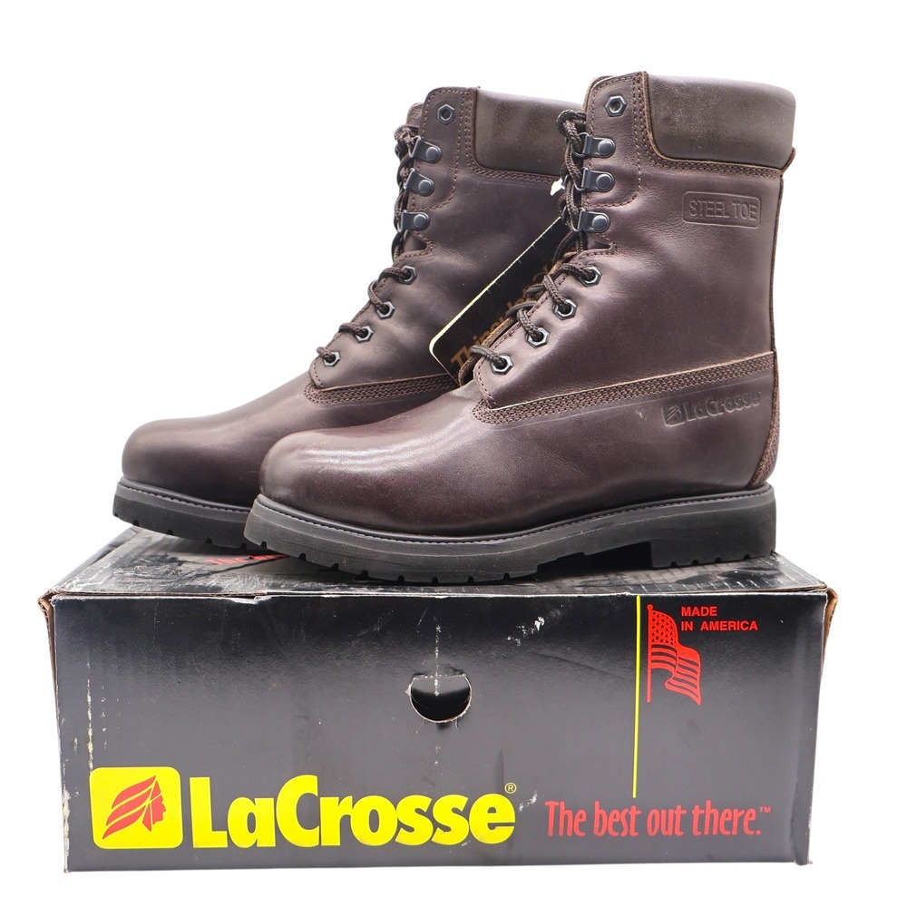 LaCrosse Caribou II Boots Mens 9 Vintage Brown Leather Steel Toe Thinsulate USA